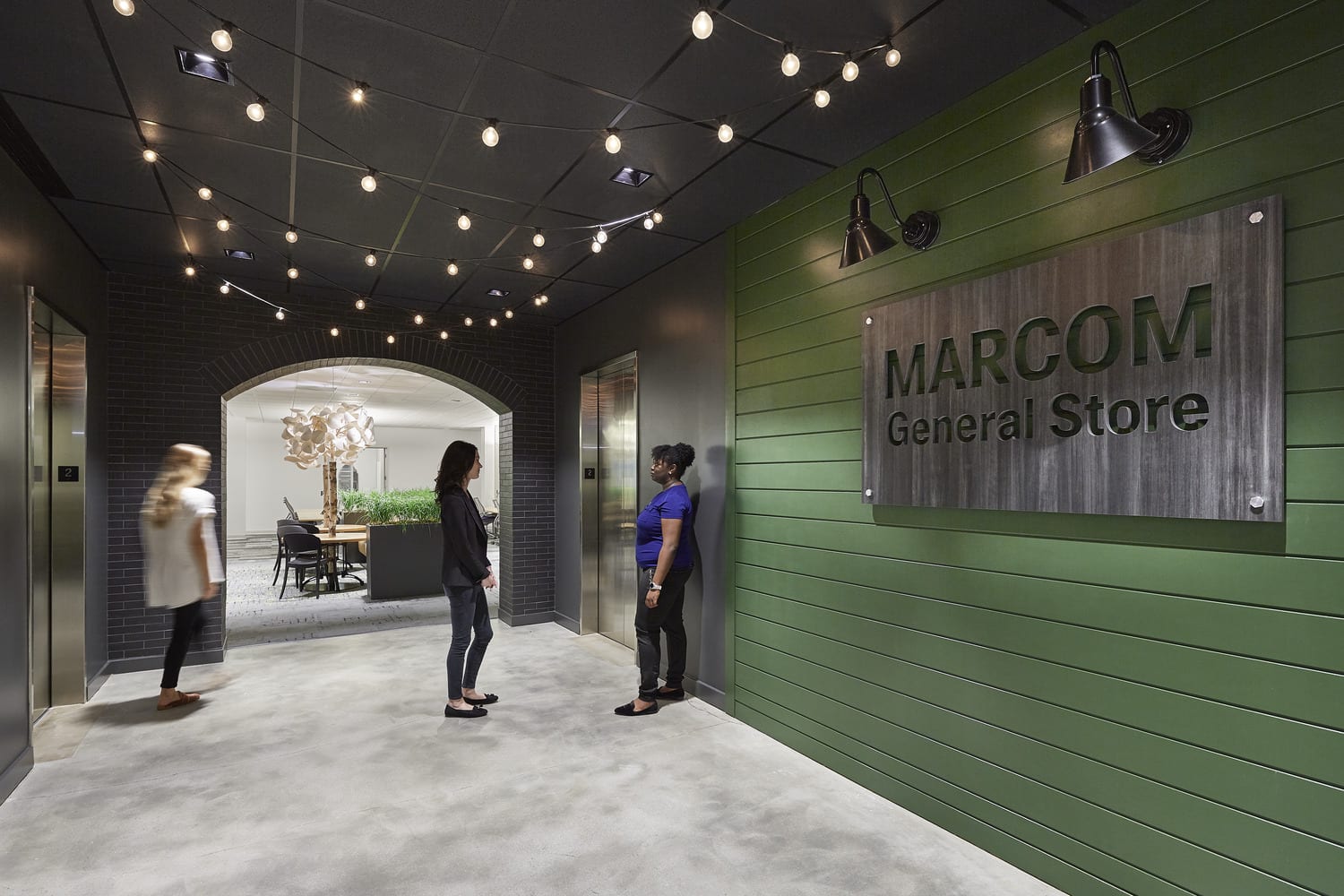 Cisco Building 7 Floor 2 . IA Interior Architects Raleigh Elevator lobby experiential graphic design in Raleigh