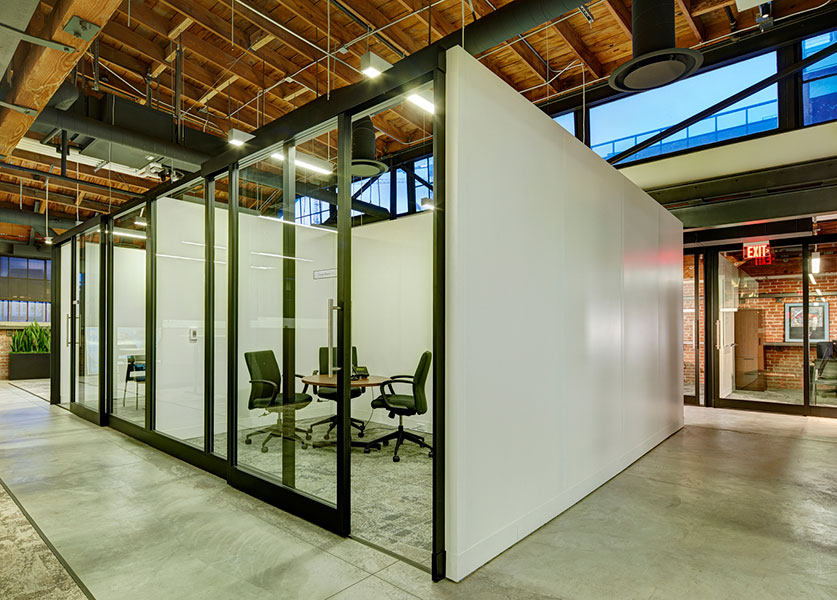 Enclosed work areas at Bumble Bee Foods in San Diego. Photo by Stephen Whalen Photography.
