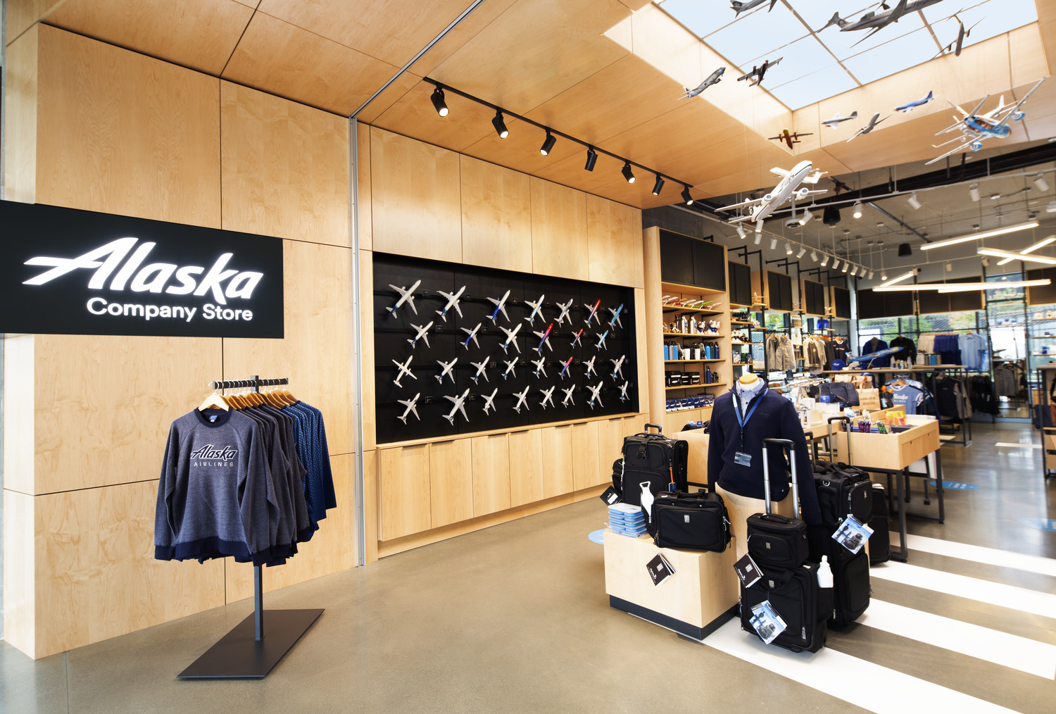 Alaska Airlines Company Store and Uniform Fit Center, Sea-Tac Airport, Seattle A decorative wall at the front of the Alaska Airlines company store