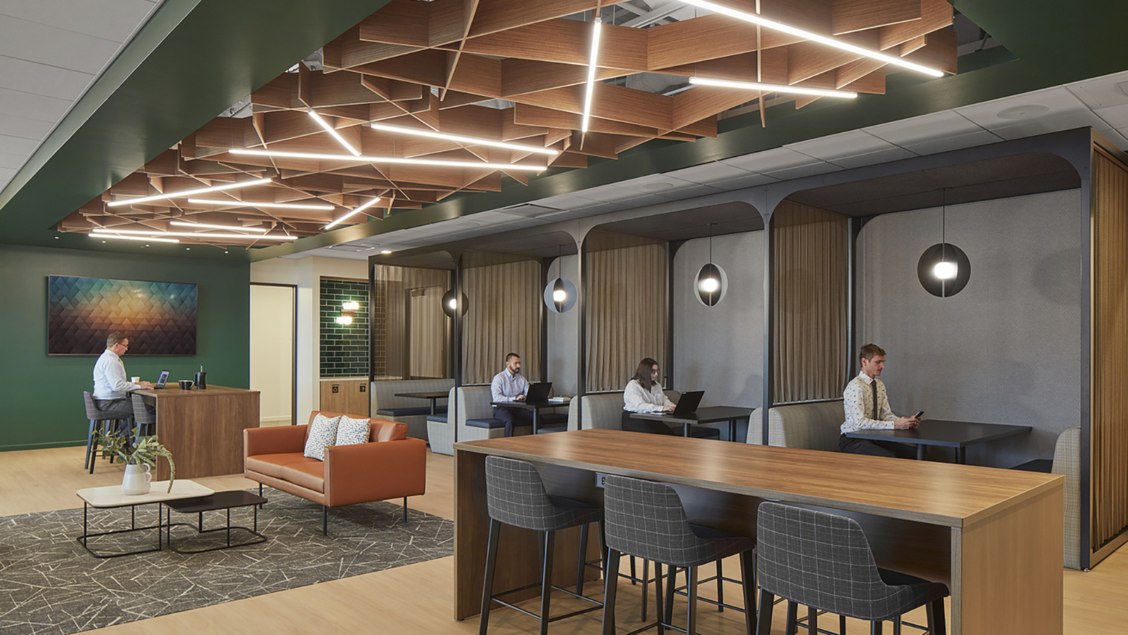 Faegre Drinker, Chicago Coworking and lounge areas at Faegre Drinker's Chicago offices.