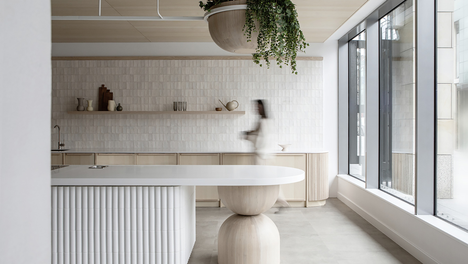 A white kitchen island in Dropbox's Dublin office