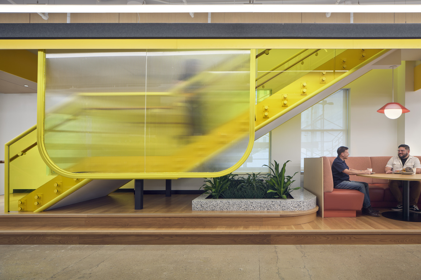 Connecting stair at Snap's New York workplace, designed within the shared standards framework