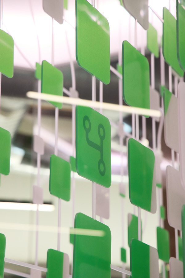 Detail view of polycarbonate elements forming the Commit to the Future sculpture